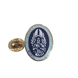 Marian Helper Choir of Angels Lapel Pin Religious Gold Tone Enamel Angel Oval